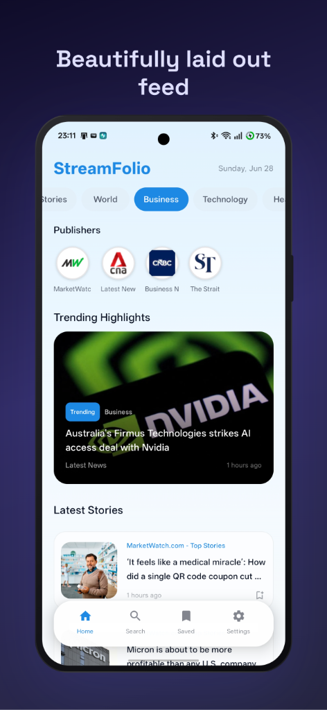 StreamFolio Feed Screenshot