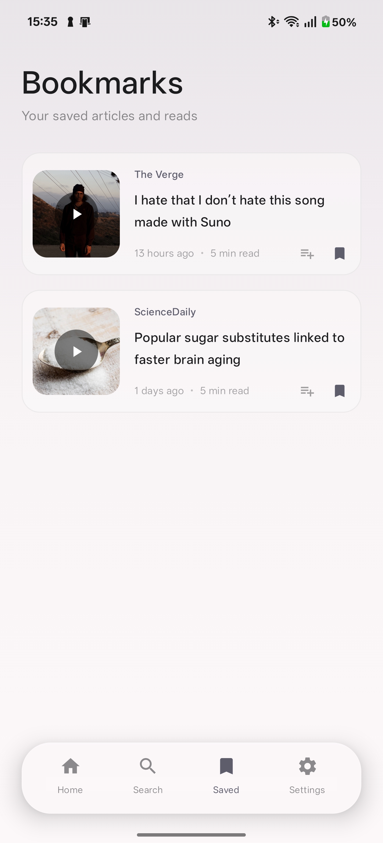 StreamFolio Light Theme Bookmarks Screenshot